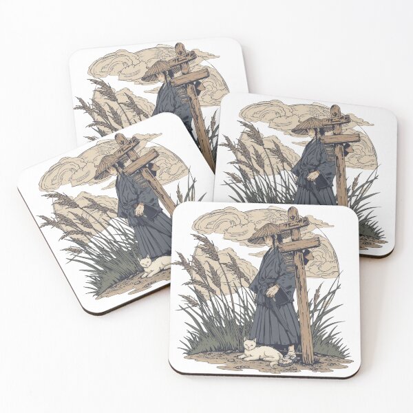 Item preview, Ronin & White Cat at the Crossroads – Japanese Tattoo-Style Travel Scene | Ukiyo-e Inspired designed and sold by Rosemoonjapan.