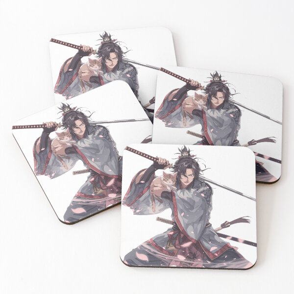 Item preview, Samurai with Cat in Sakura Storm – Japanese Tattoo-Style Warrior | Katana Anime Illustration designed and sold by Rosemoonjapan.