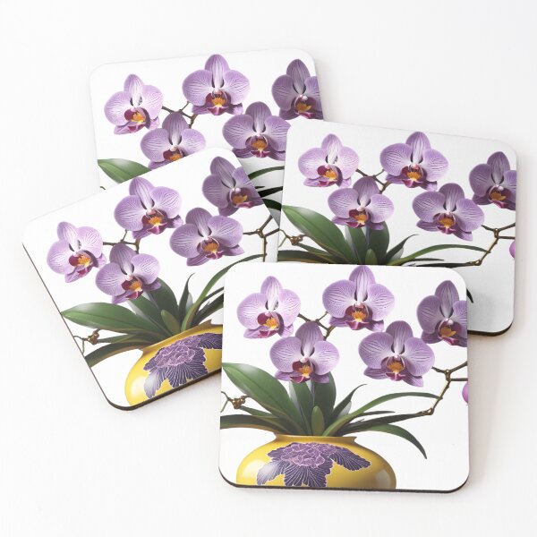 Item preview, Vibrant Violet Orchid in Yellow Chinoiserie Vase designed and sold by Maldives-Art.