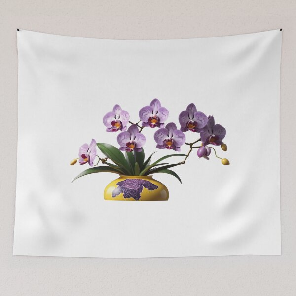 Item preview, Vibrant Violet Orchid in Yellow Chinoiserie Vase designed and sold by Maldives-Art.