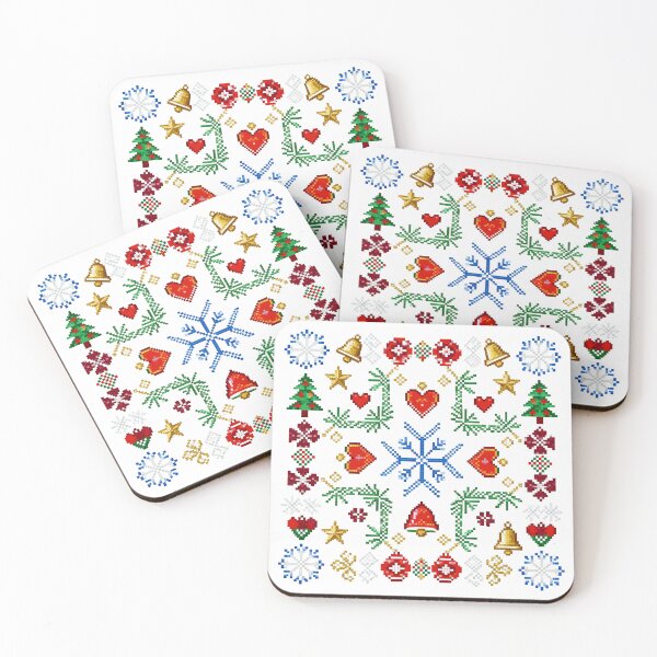 Item preview, Romanian Folk Christmas Embroidery – Colorful Cross-Stitch Holiday Pattern with Bells, Hearts, and Snowflakes designed and sold by Maximilianos.