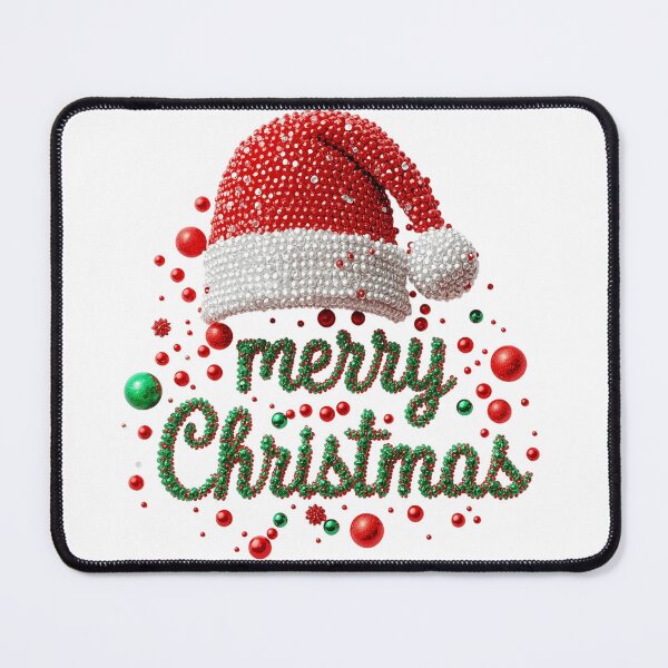 Item preview, Elegant “Merry Christmas” Dot Art Design with Santa Hat | Festive Beaded Texture Illustration in Red, Green, and White designed and sold by PixelVibe782.