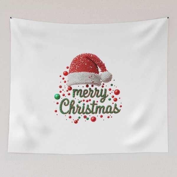 Item preview, Elegant “Merry Christmas” Dot Art Design with Santa Hat | Festive Beaded Texture Illustration in Red, Green, and White designed and sold by PixelVibe782.