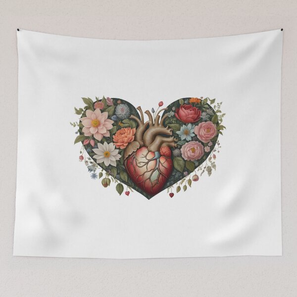 Item preview, The Heart of the Garden - Floral Anatomical Heart Illustration on Dark Background designed and sold by Maldives-Art.