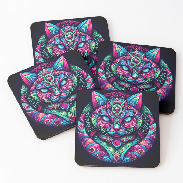 Item preview, colorful geometric mystic cat designed and sold by Dogandesighn.