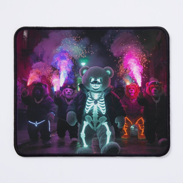 Item preview, Neon Teddy Gang – Futuristic Streetwear Bears in Cyberpunk City Lights designed and sold by PLUSHIWORLDtm.