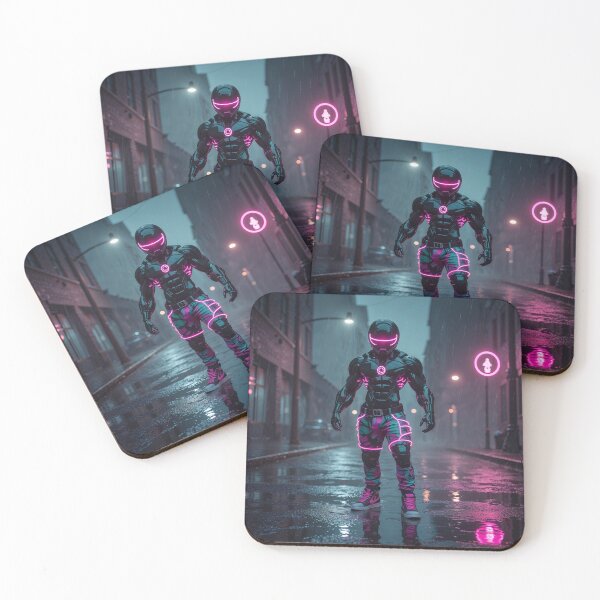 Item preview, Cyberpunk Neon Warrior – Futuristic Street Hero in the Rain designed and sold by PLUSHIWORLDtm.