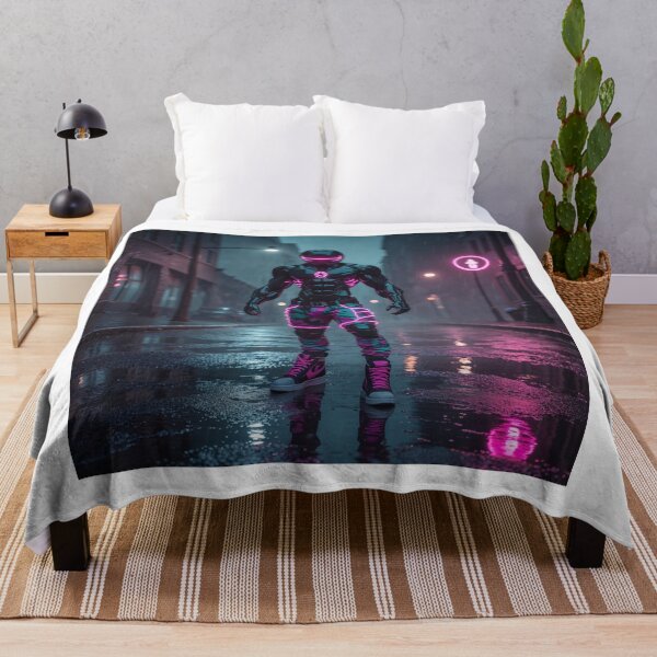 Item preview, Cyberpunk Neon Warrior – Futuristic Street Hero in the Rain designed and sold by PLUSHIWORLDtm.
