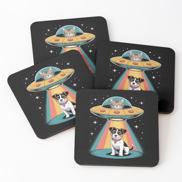 Item preview, UFO Cat Beaming Up a Dog Funny Alien Space designed and sold by petrichorsworld.