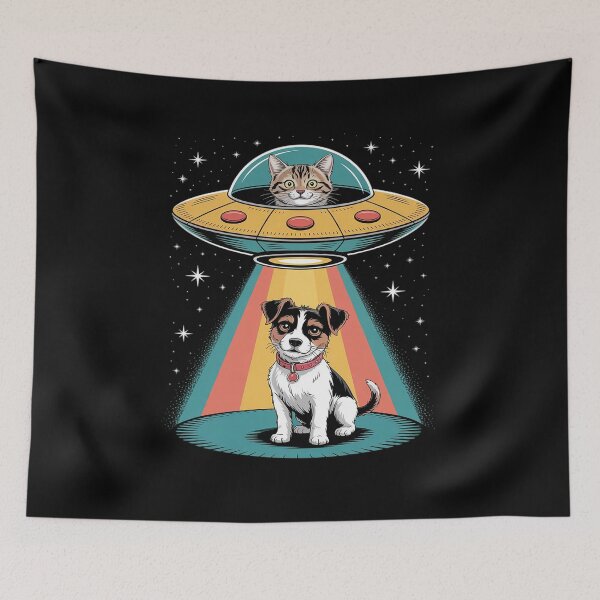 Item preview, UFO Cat Beaming Up a Dog Funny Alien Space designed and sold by petrichorsworld.
