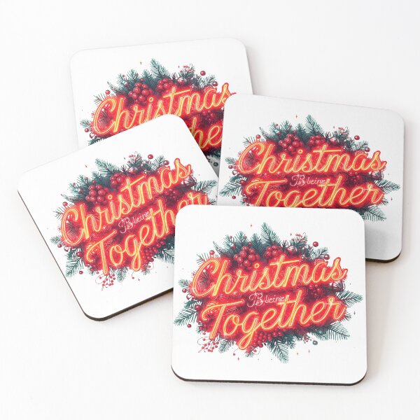 Item preview, Christmas greeting card, a round wreath, with the text "Christmas Together" in the middle, cartoon style, simple, minimalistic designed and sold by PWDigitalArt.