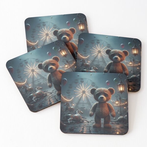 Item preview, Sad Teddy Bear in Abandoned Rainy Carnival – Moody Fantasy Art designed and sold by PLUSHIWORLDtm.