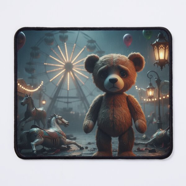 Item preview, Sad Teddy Bear in Abandoned Rainy Carnival – Moody Fantasy Art designed and sold by PLUSHIWORLDtm.