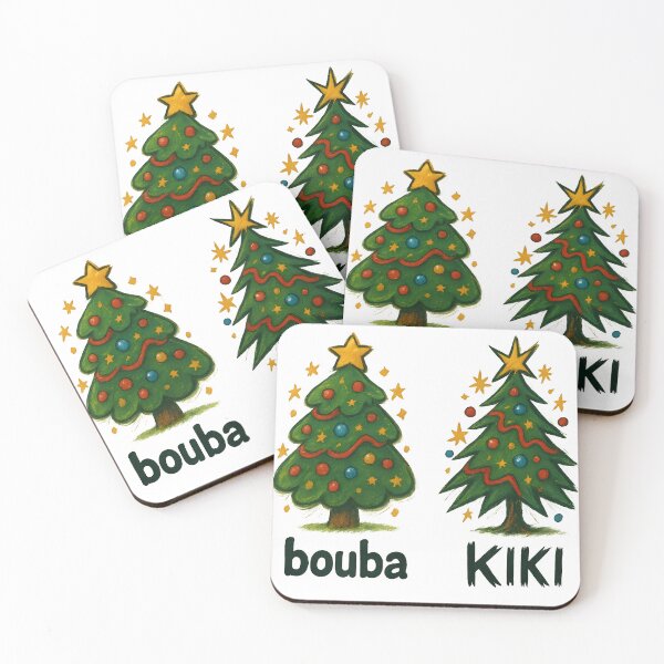 Item preview, Bouba vs Kiki Christmas Trees — The Linguistics of Holiday Vibes designed and sold by Nerd Romance Café.