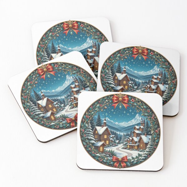 Item preview, Elegant Snowy Christmas Village Winter Art designed and sold by AQUILAKREO.