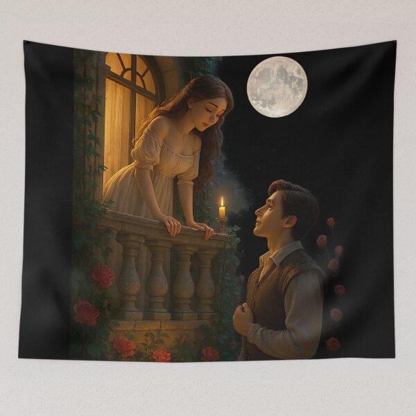 Item preview, 3D Glossy Romantic Balcony Scene | Timeless Love Art Inspired by Romeeo & Juliiett | Moonlight Couple PNG designed and sold by AwesomeDigiShop.