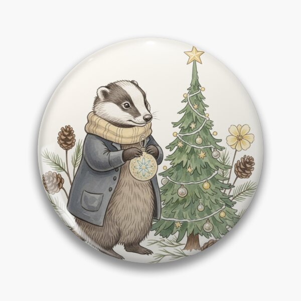Item preview, Badger Decorating Christmas Tree | Cozy Winter Illustration designed and sold by Pasteltone.