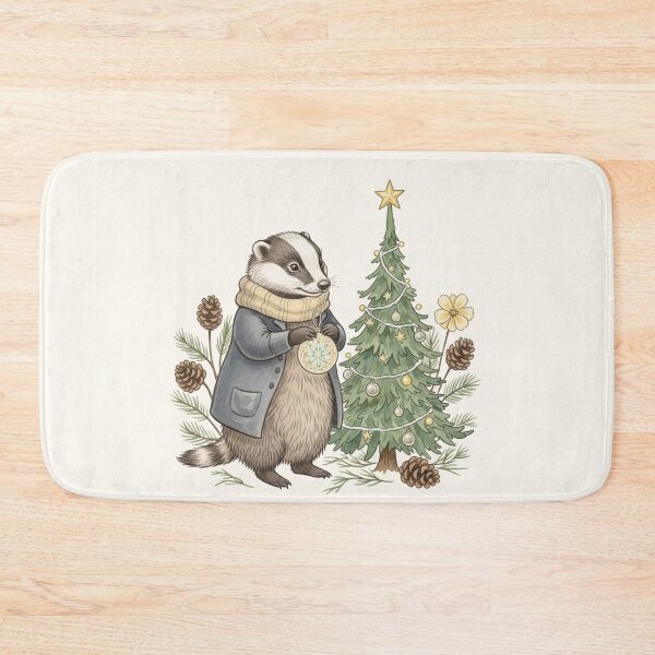 Item preview, Badger Decorating Christmas Tree | Cozy Winter Illustration designed and sold by Pasteltone.