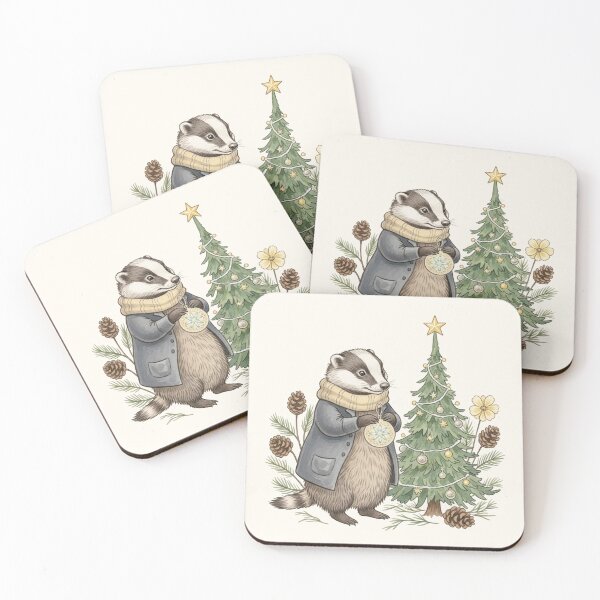 Item preview, Badger Decorating Christmas Tree | Cozy Winter Illustration designed and sold by Pasteltone.