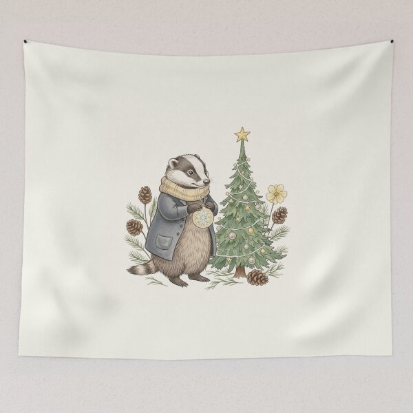 Item preview, Badger Decorating Christmas Tree | Cozy Winter Illustration designed and sold by Pasteltone.