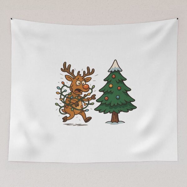 Item preview, Funny Reindeer Tangled in Christmas Lights designed and sold by B-M-Store.
