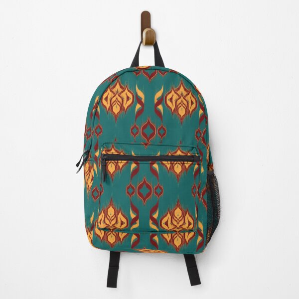 Item preview, Teal Burgundy Ikat Pattern, Ethnic Fabric Texture Traditional Abstract Ogee Design Seamless Repeat designed and sold by SGStudio_Thailand.