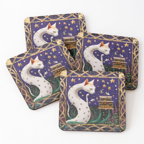 Item preview, Calico Cat Tending Beehive Medieval Art designed and sold by PictorialWhimsy.