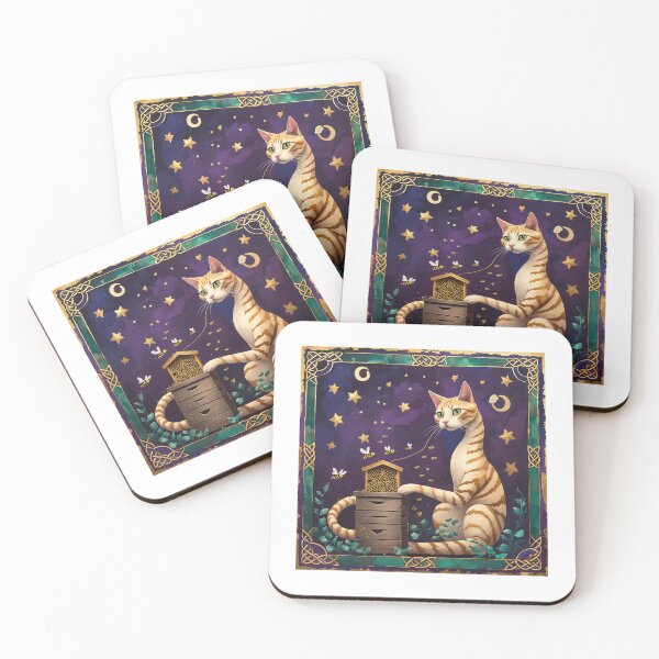Item preview, Calico Cat Tending Beehive Medieval Art designed and sold by PictorialWhimsy.