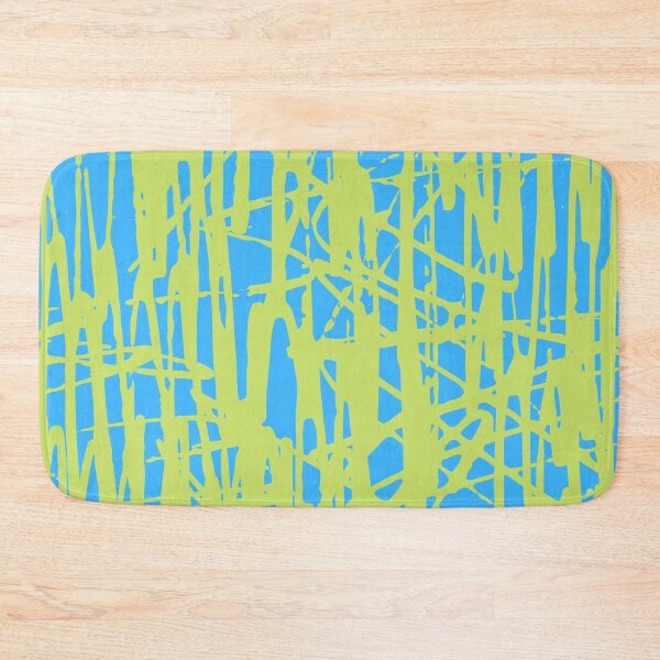 Item preview, Scribble Pattern Design – Lime Green Abstract Lines on Light Blue Background designed and sold by Cultradesign.