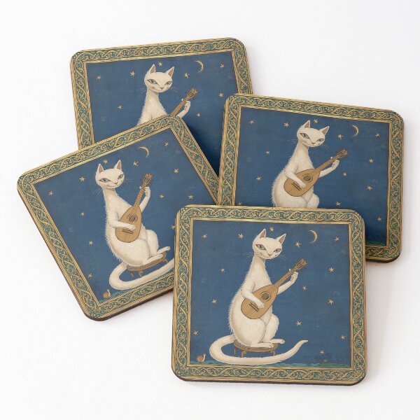 Item preview, Cream Cat Lute Medieval Manuscript designed and sold by PictorialWhimsy.