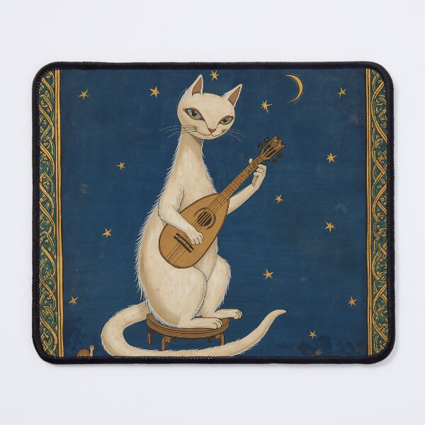 Item preview, Cream Cat Lute Medieval Manuscript designed and sold by PictorialWhimsy.