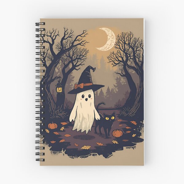 Artikelvorschau, Gruselige Nachtbegleiter, Geist und schwarze Katze, Halloween-Design entworfen und verkauft von Ink-Lift Creations.