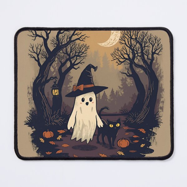 Item preview, Spooky Night Companions Ghost and Black Cat Halloween Design designed and sold by Ink-Lift Creations.