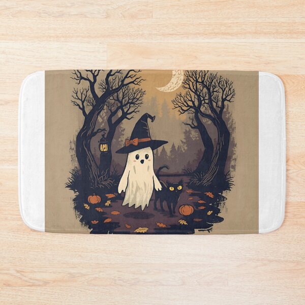 Item preview, Spooky Night Companions Ghost and Black Cat Halloween Design designed and sold by Ink-Lift Creations.