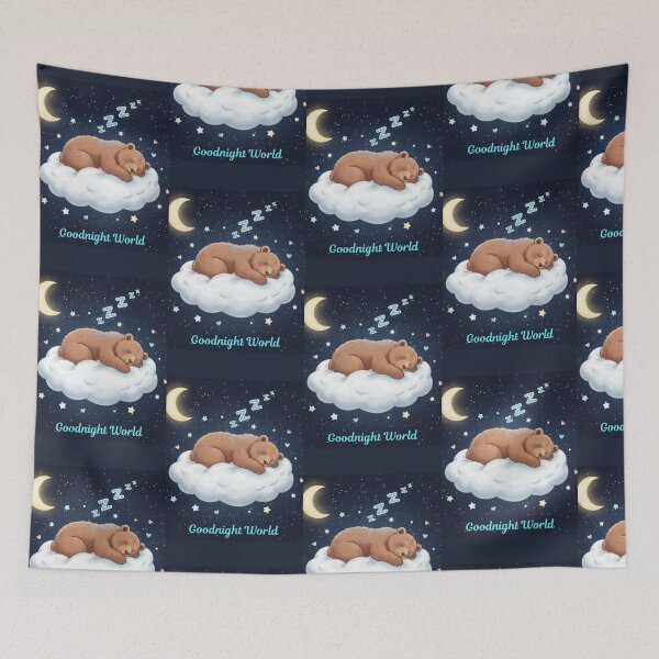 Item preview, Good Night World : “A sleepy bear dreaming under the stars — a cozy reminder to rest and smile.” ? designed and sold by V22design.