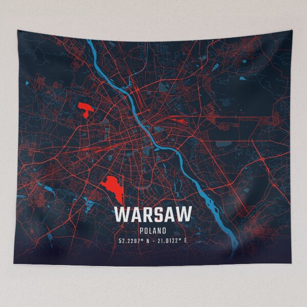 Item preview, Warsaw Red & Blue Minimalist Map designed and sold by HomeLivingCo.