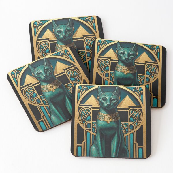 Item preview, Emerald Bastet | Egyptian Art Deco Cat Goddess | Luxury Gallery Art Print designed and sold by Vintage Poster Gallery.
