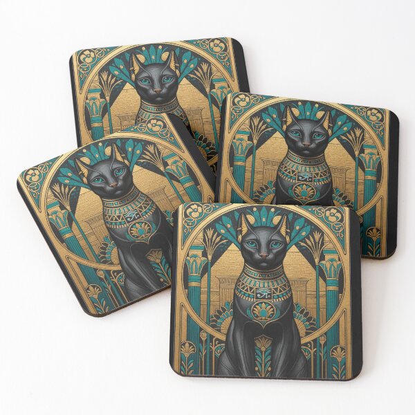 Item preview, Emerald Bastet | Egyptian Art Deco Cat Goddess | Luxury Gallery Art Print designed and sold by Vintage Poster Gallery.