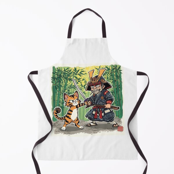 Item preview, Samurai Master and Tiger Cat – Funny Japanese Bamboo Duel Cartoon Art designed and sold by Rosemoonjapan.