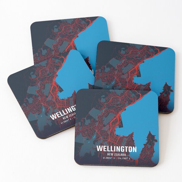 Item preview, Wellington Red & Blue Minimalist Map designed and sold by HomeLivingCo.