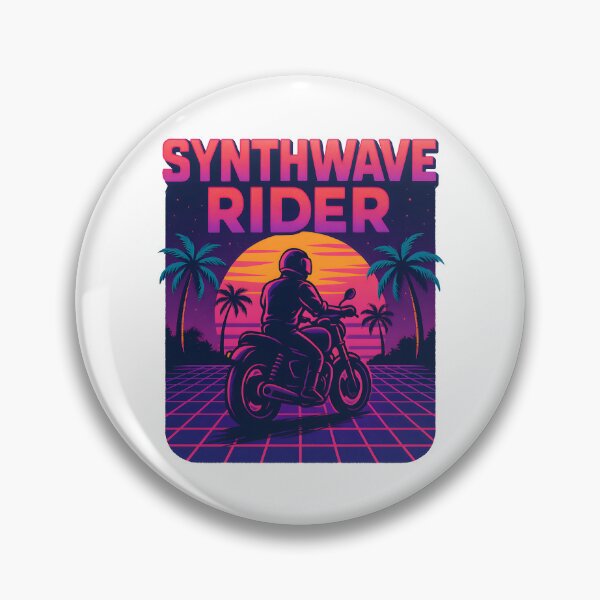 Artikelvorschau, Synthwave-Fahrer auf Motorrad mit Neon-Sonnenuntergang und Palmen. entworfen und verkauft von The-T-In-Retro.