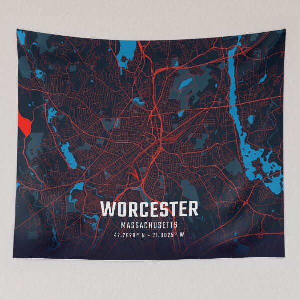 Item preview, Worcester Red & Blue Minimalist Map designed and sold by HomeLivingCo.