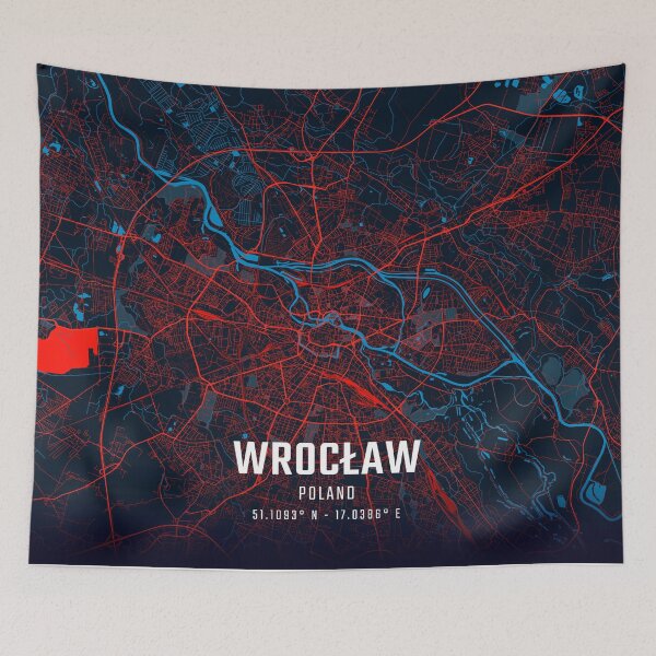 Item preview, Wrocław Red & Blue Minimalist Map designed and sold by HomeLivingCo.