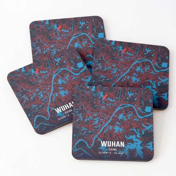Item preview, Wuhan Red & Blue Minimalist Map designed and sold by HomeLivingCo.