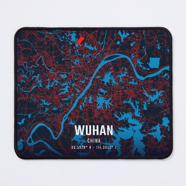 Item preview, Wuhan Red & Blue Minimalist Map designed and sold by HomeLivingCo.