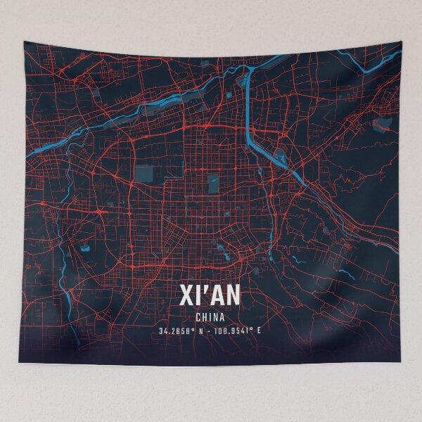 Item preview, Xi'An Red & Blue Minimalist Map designed and sold by HomeLivingCo.