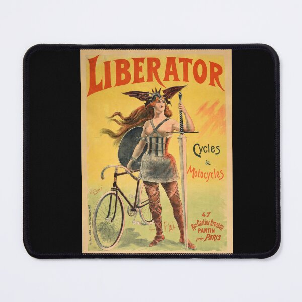 Item preview, Vintage Liberator Cycles & Motocycles Poster | Art Nouveau Style | Warrior Woman | Early 20th Century Bicycle Motorcycle designed and sold by artofuniverse.