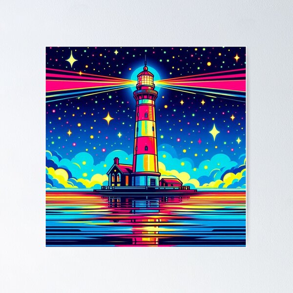 Item preview, colorful lighthouse art designed and sold by Dogandesighn.