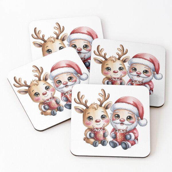 Item preview, Cute Santa and Reindeer Christmas Drinking Hot Cocoa designed and sold by smilesupplyco..