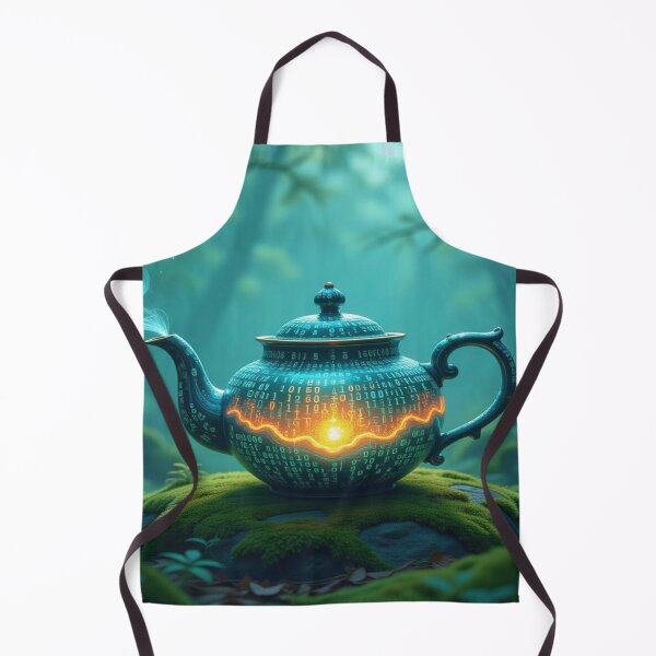 Item preview, DigitalTeapot Glow – VintageCeramic meets BinaryCode on mossy stone in the enchanted forest designed and sold by FotoworldEdel.